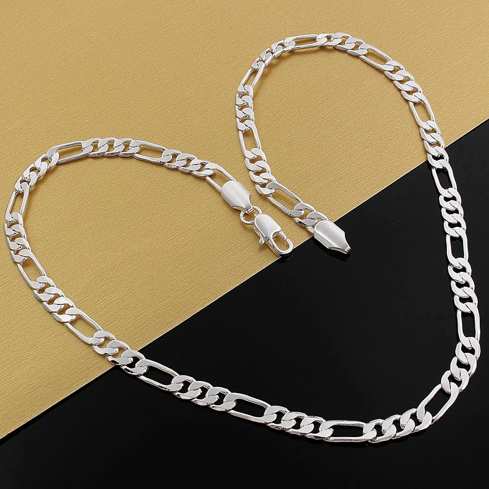 1 Pcs 925 Silver 16-30 Inch Length 4MM Width Figaro Chain Necklace for Men Women Fashion Jewelry Gifts