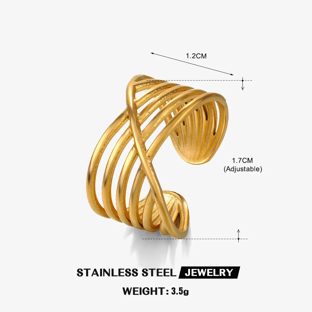 18K Stainless Steel Rings for Women Vintage Gold Color Never Fade Luxury Classic Rings Wedding Couple Rings Party Jewelry Gifts