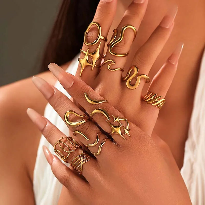18K Stainless Steel Rings for Women Vintage Gold Color Never Fade Luxury Classic Rings Wedding Couple Rings Party Jewelry Gifts