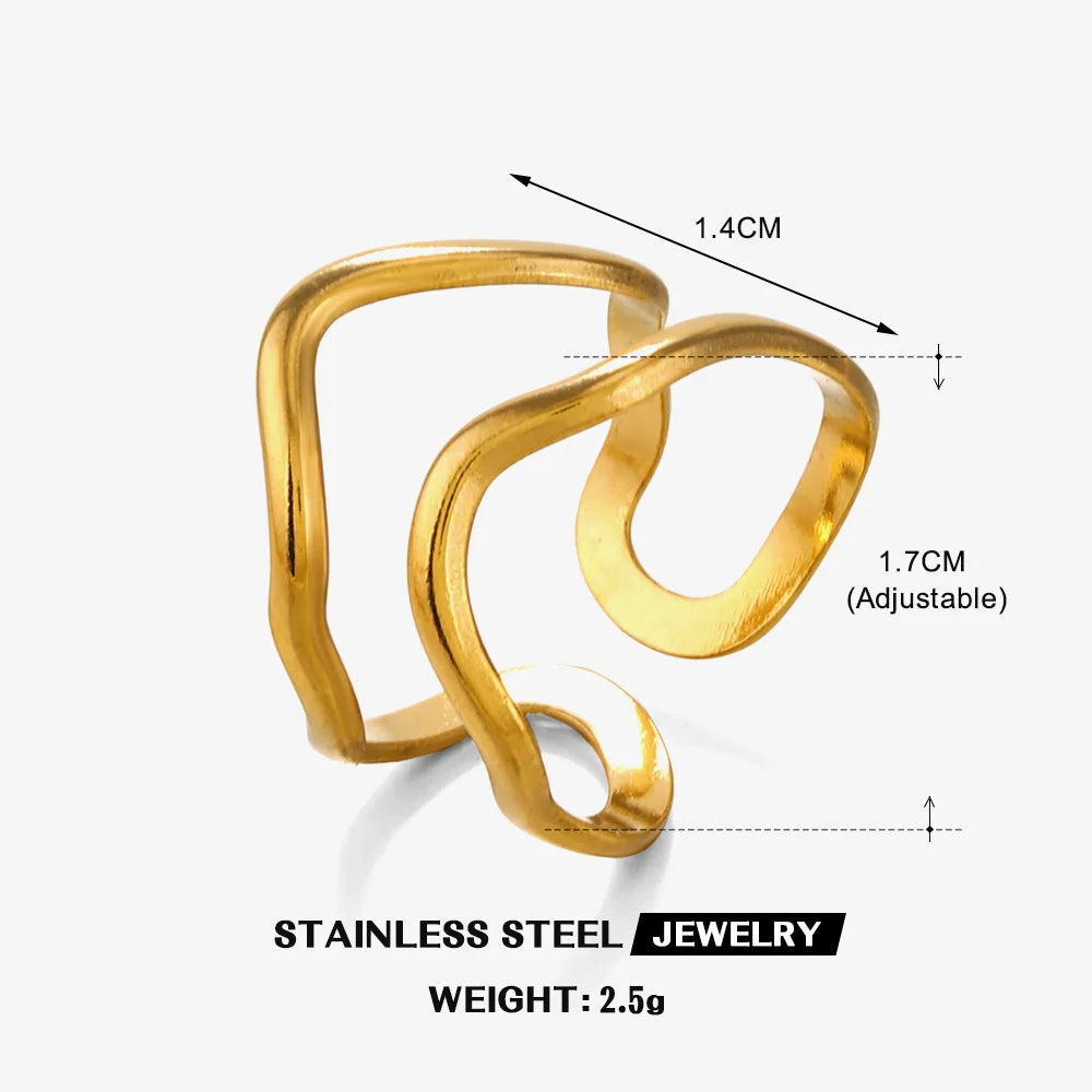 18K Stainless Steel Rings for Women Vintage Gold Color Never Fade Luxury Classic Rings Wedding Couple Rings Party Jewelry Gifts