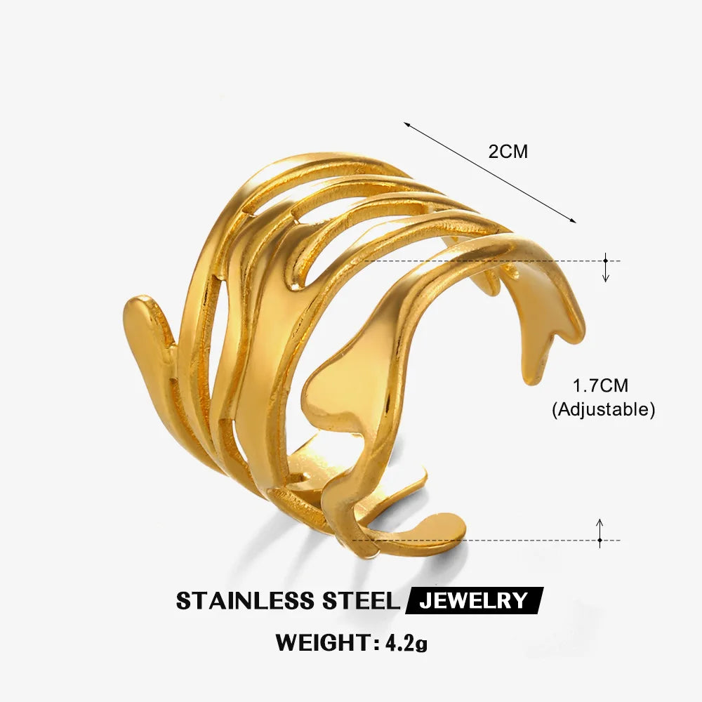 18K Stainless Steel Rings for Women Vintage Gold Color Never Fade Luxury Classic Rings Wedding Couple Rings Party Jewelry Gifts