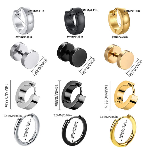 1 Pairs Multi Types Unisex Black Gold Color Stainless Steel Earring For Women Men Punk Gothic Piercing Fake Earrings Jewelry