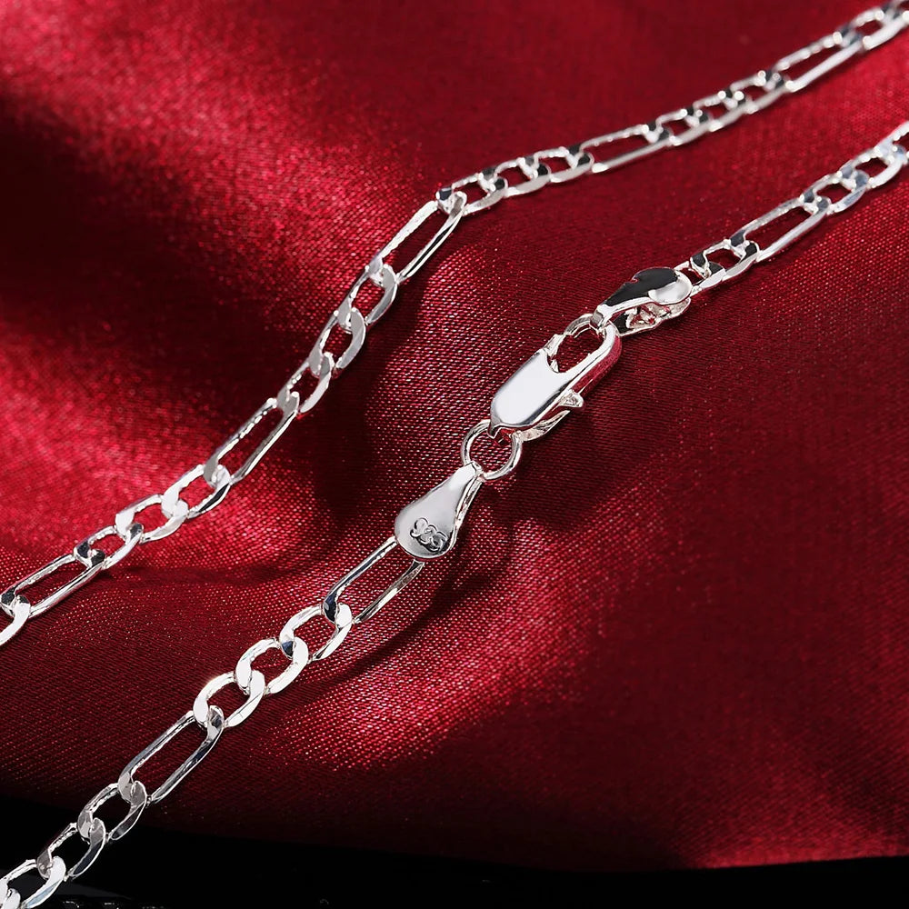 1 Pcs 925 Silver 16-30 Inch Length 4MM Width Figaro Chain Necklace for Men Women Fashion Jewelry Gifts